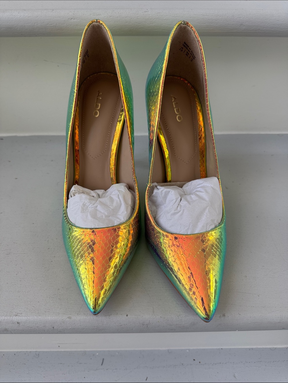 ALDO Iridescent Green and Gold Pointed-Toe Pumps